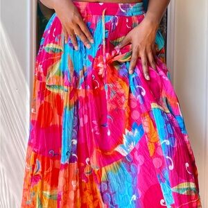 Colorful Pleated Midi Skirt for Summer Nights